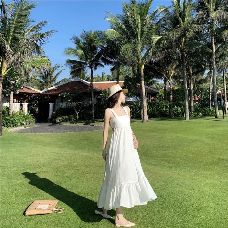 Váy Maxi Trắng đi biển hở lưng / Đầm maxi trắng dài
