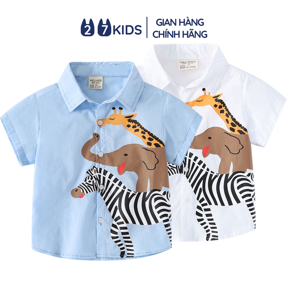 Áo sơ mi bé trai ngắn tay 27Kids WELLKIDS áo cổ bẻ vải mềm đi học nam cho trẻ từ 2-8 tuổi BSSH3
