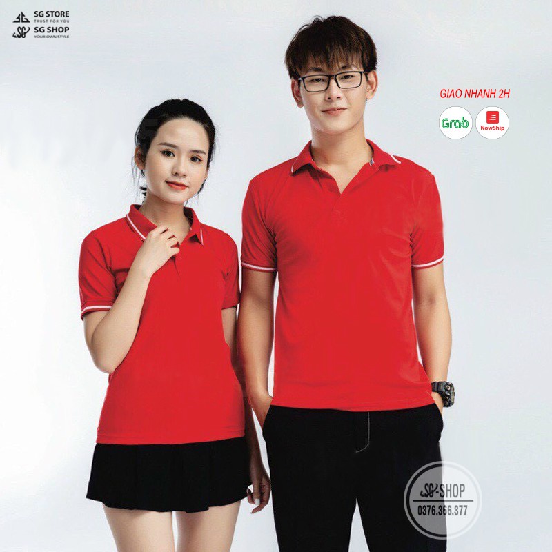 Áo phông có cổ tay ngắn - Màu đỏ - Nam nữ, thun mè mát mẻ, đủ size | SGSTORE1 Áo thun giá sỉ