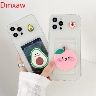 Cute 3D Fruits Card Bag Clear Phone Case Samsung Galaxy A03S A82 A22 A32 A52 A72 A51 A71 4G 5G A42 A31 A02 A02S A01 Transparent Soft Wallet Card Cover