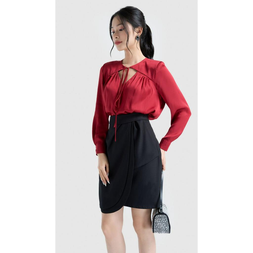Chân váy mini đắp tà sành điệu, váy công sở Vella Fashion VV23005