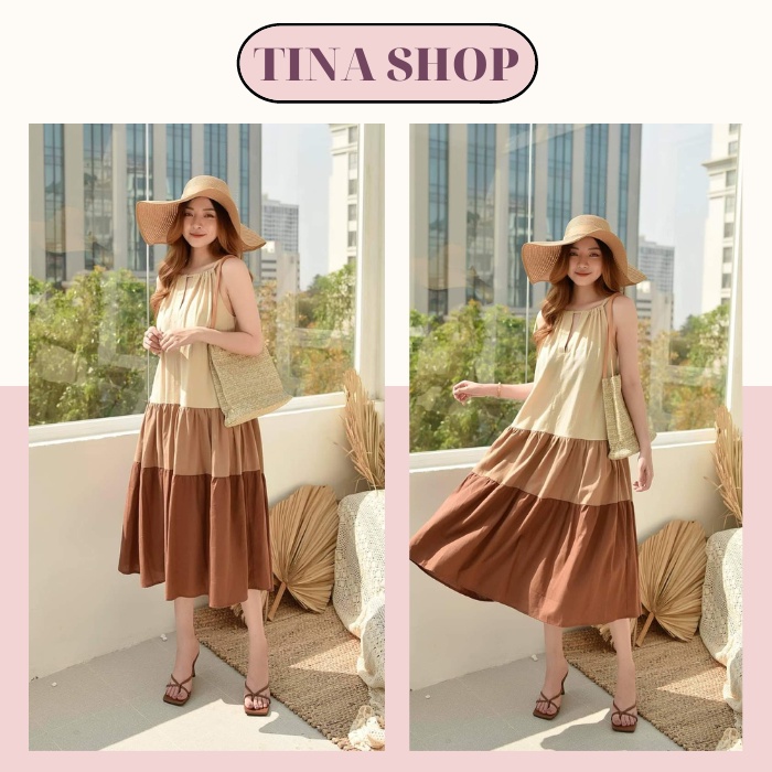 Đầm Babydoll Dáng Dài Kiểu Váy Suông Rộng Phối 3 Màu Chất Liệu Đầm Đũi Có Dây Buộc Eo Phom Bigsize Dưới 65kg
