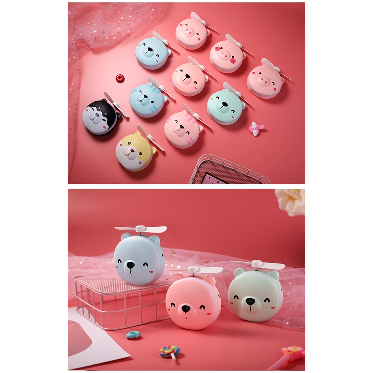 Quạt Tích Điện mini cầm tay kèm gương và đèn 3 trong 1 tiện lợi dễ thương