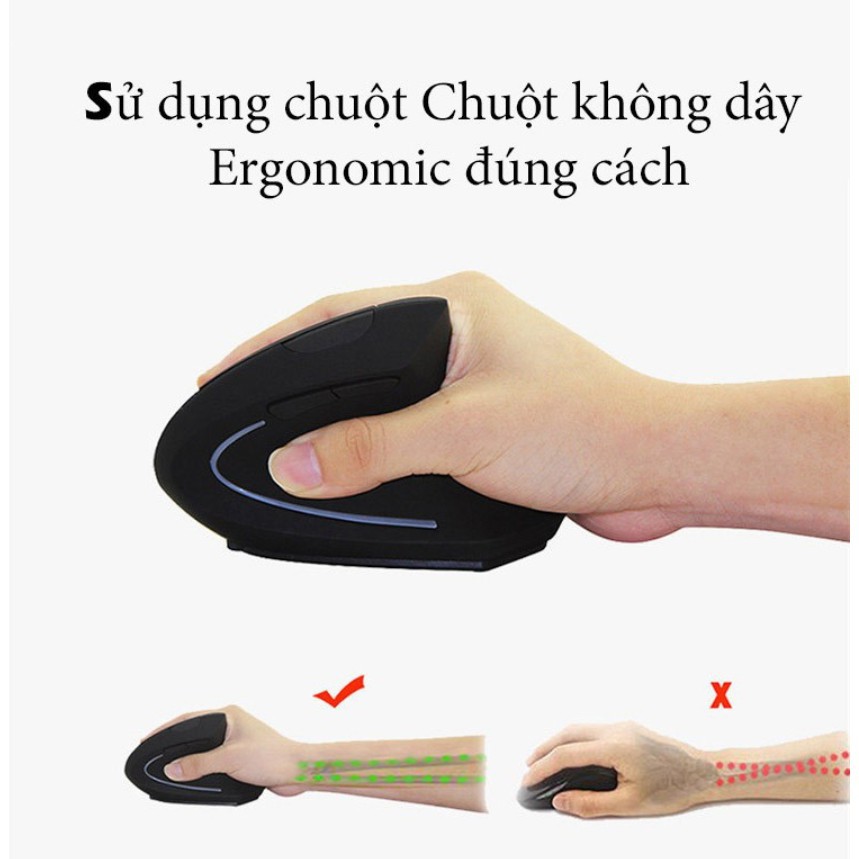 Chuột Không Dây Ergonomic Mouse 2.4 GHz, Kiểu Đứng Thế Hệ Mới - Chống Mỏi Tay