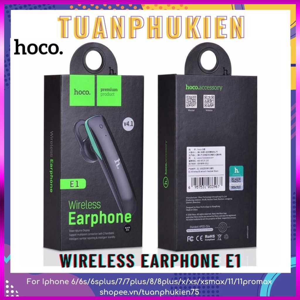 Tai Nghe Bluetooth HOCO E1 ♥ Không Dây Chống Ồn Tương Thích Với Mọi Thiết Bị Điện Thoại - Tuấn Phụ Kiện