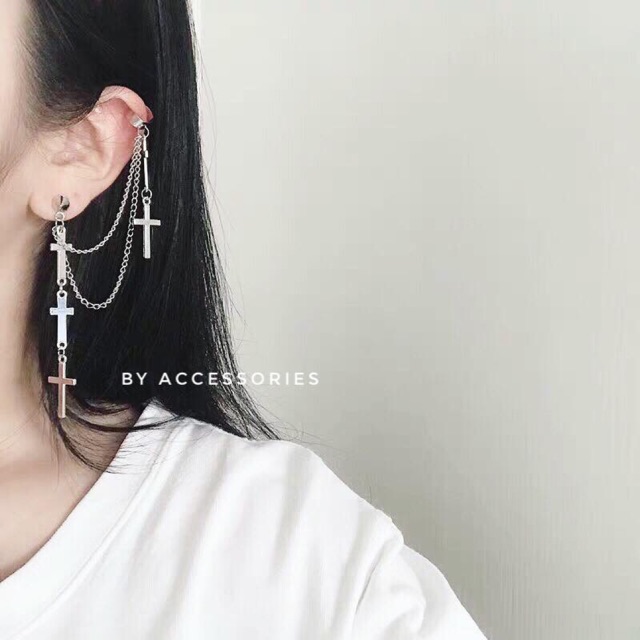 Khuyên tai titan thánh giá móc vành lỗ trên ko cần bấm