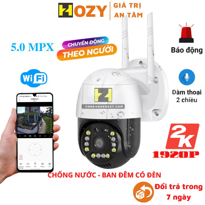 Camera IP wifi ngoài trời V380 Pro 5.0 mpx chống nước xoay 360 độ ,đàm thoại 2 chiều quay đêm có màu nhờ LED