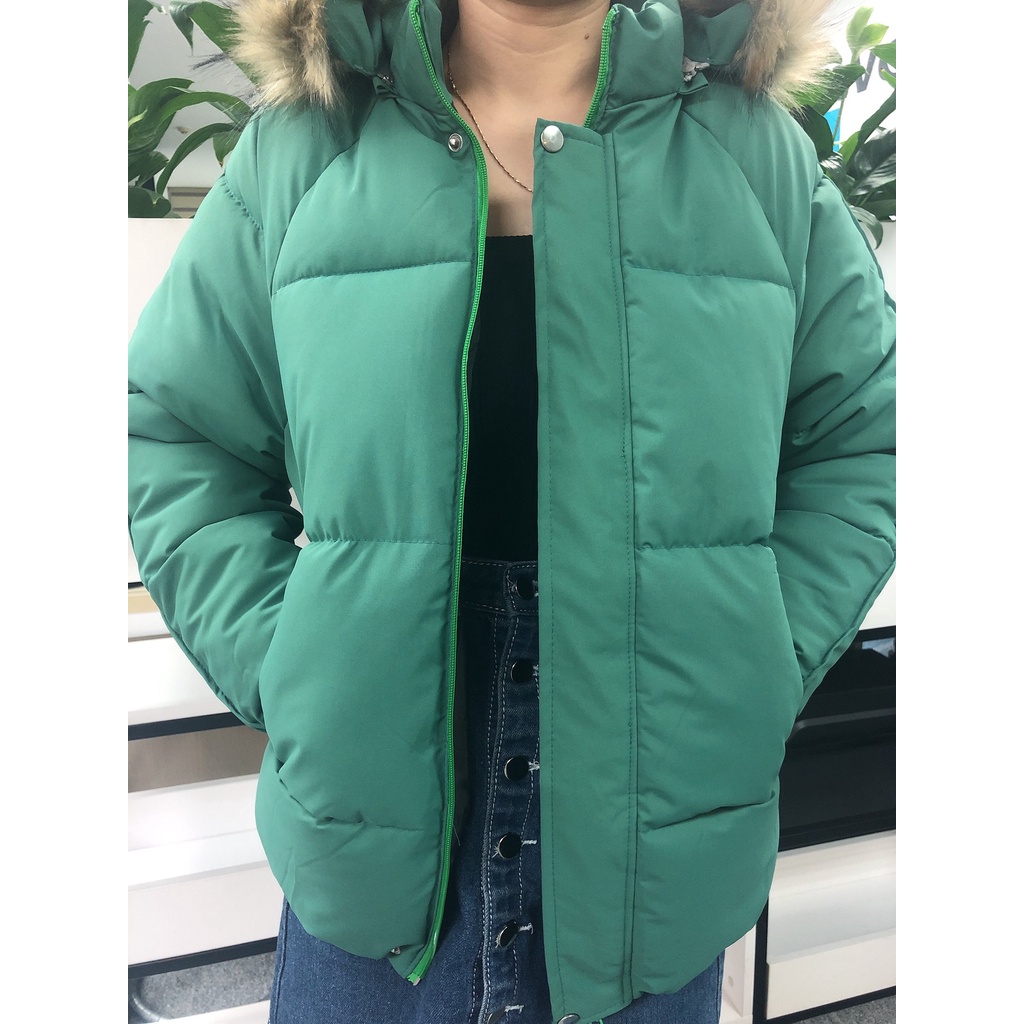 Áo phao béo mầu xanh mũ lông siêu nhẹ | BigBuy360 - bigbuy360.vn