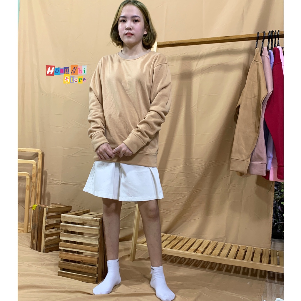 Áo Sweater Trơn Ulzzang Unisex Màu Nude Chất Nỉ Bông Cao Cấp Dáng Rộng Nam Nữ - MM