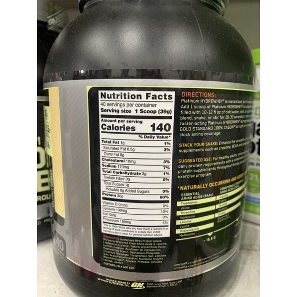 Thực Phẩm Bổ Sung Tăng Cơ Bắp Optimum Nutrition Platinum Hydro Whey 3.5lb  40 Lần Dùng Từ Mỹ