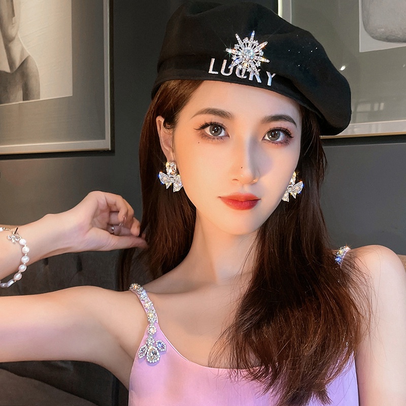 [Bao Đẹp] Bông Tai Hàn Quốc Hình Nơ Đính Đá Siêu Sang Cao Cấp Mainia Shop