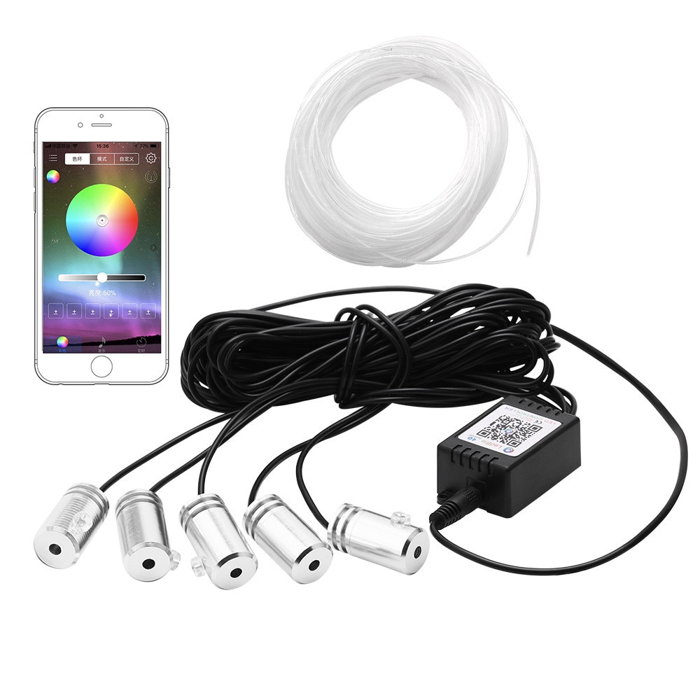 Dây Đèn LED Rgb Trang Trí Nội Thất Xe Hơi Có Cảm Biến Âm Thanh Bluetooth Điều Khiển Từ Xa 6m