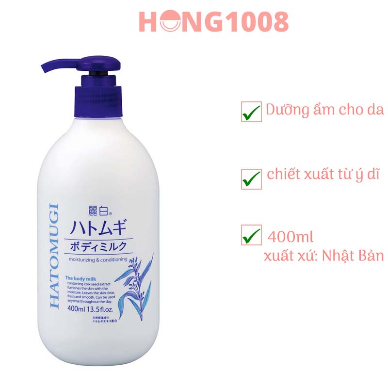 Sữa Dưỡng Thể Trắng Da Ý Dĩ Body Hatomugi The Body Milk 400ml - Moisturizing &amp; Conditioning