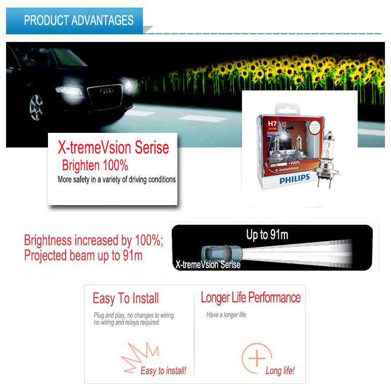 Philips X-treme Vision H1 H4 H7 H11 HB3/4 Đèn sương mù đèn pha halogen đèn pha 3350K Đèn chính hãng đèn chính hãng phụ kiện xe hơi màu vàng