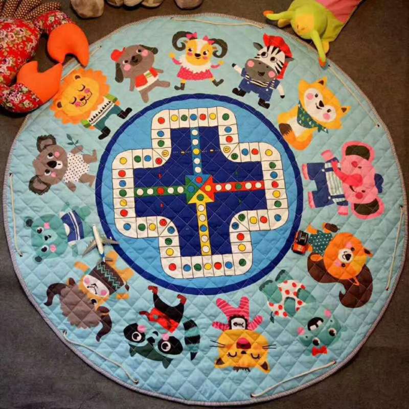 Thảm Cotton Hình Tròn In Họa Tiết Hoạt Hình Có Thể Gấp Gọn Dùng Tập Bò Cho Bé