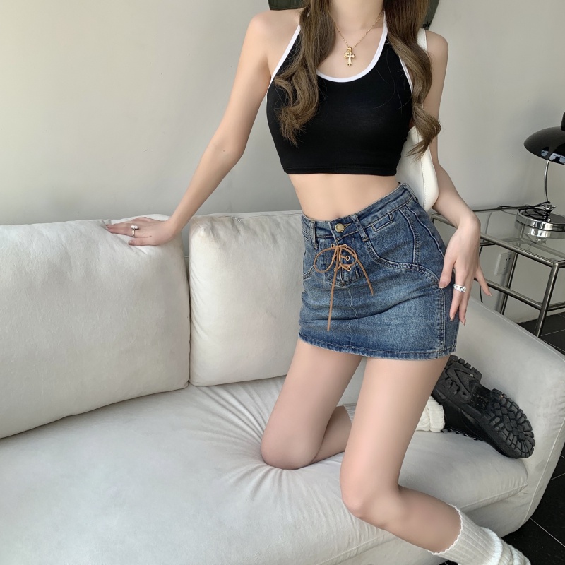 Chân Váy Denim Lưng Cao Thiết Kế Cột Dây Hợp Thời Trang