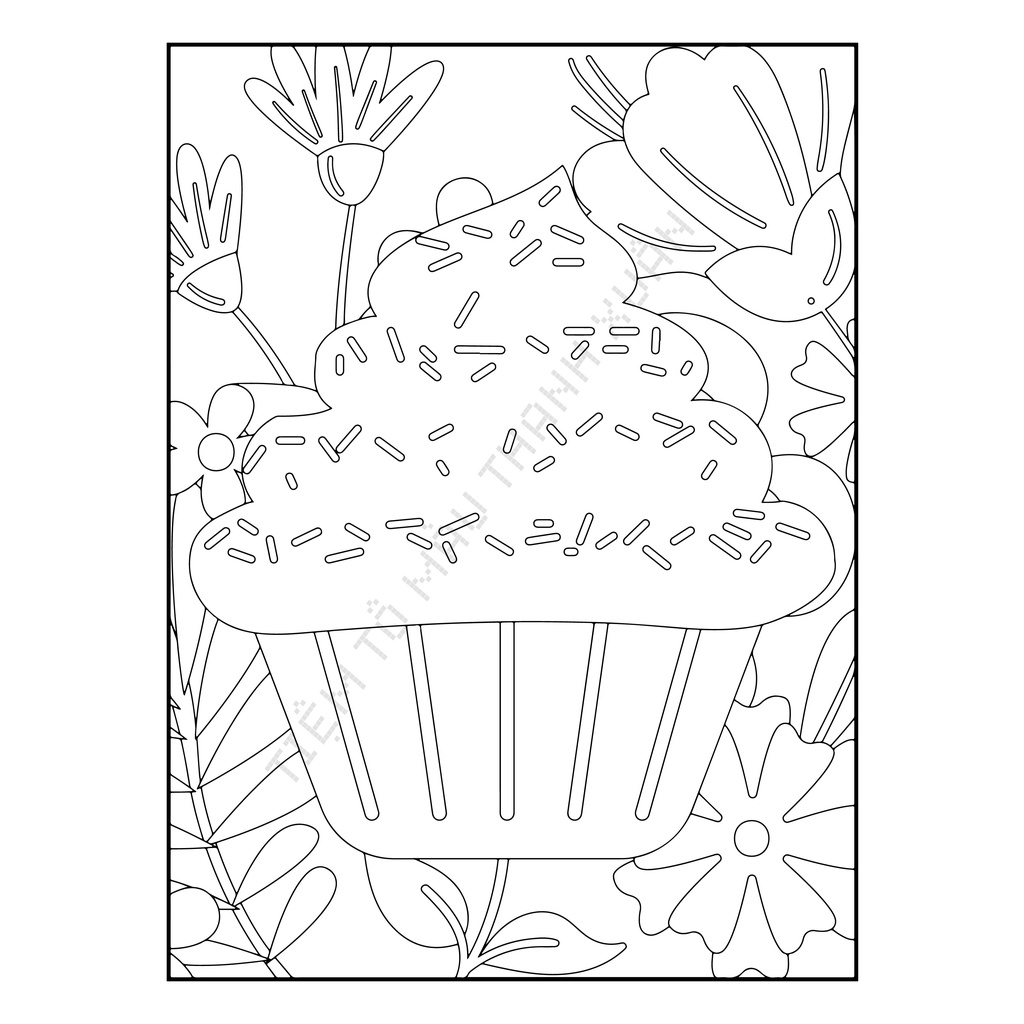 Set 50 Tờ Tranh Tô Màu Hình Bánh Ngọt Tô Màu Sáp, Màu Chì - Tiệm Tô Màu Thanh Xuân