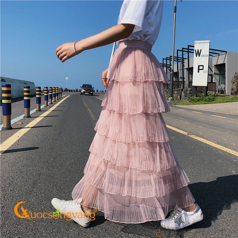 Chân váy xếp lớp chân váy midi hai lớp GLV088 Cuocsongvang