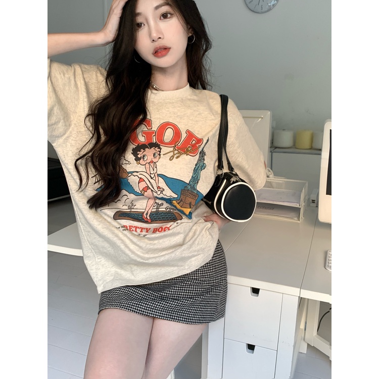 Áo Thun Tay Ngắn Cổ Tròn Họa Tiết Hoạt Hình Phong Cách Hàn Quốc Thời Trang Cho Nữ