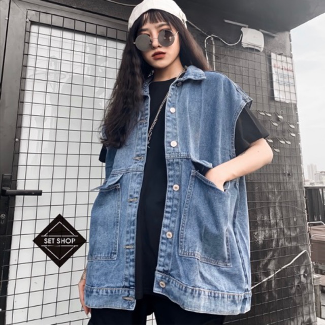 Áo khoác ghile bò màu xanh