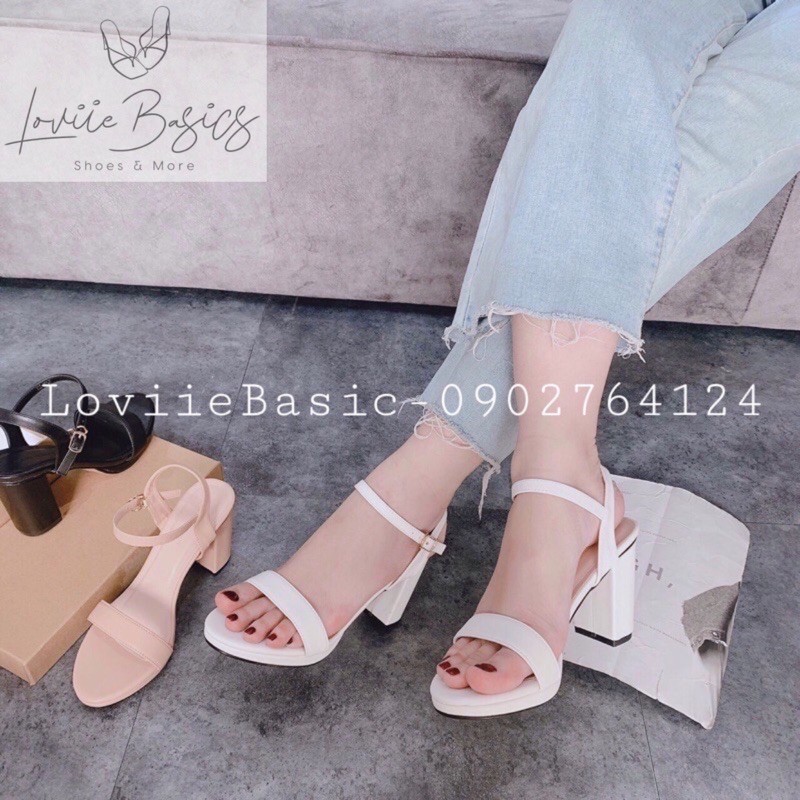 LOVIIE BASICS - SANDAL  CAO GÓT ĐẾ ĐÚP 9CM - GIÀY SANDAL CAO GÓT ĐẾ ĐÚP 10 PHÂN - SANDAL ĐẾ ĐÚP 9CM QUAI NGANG G200724