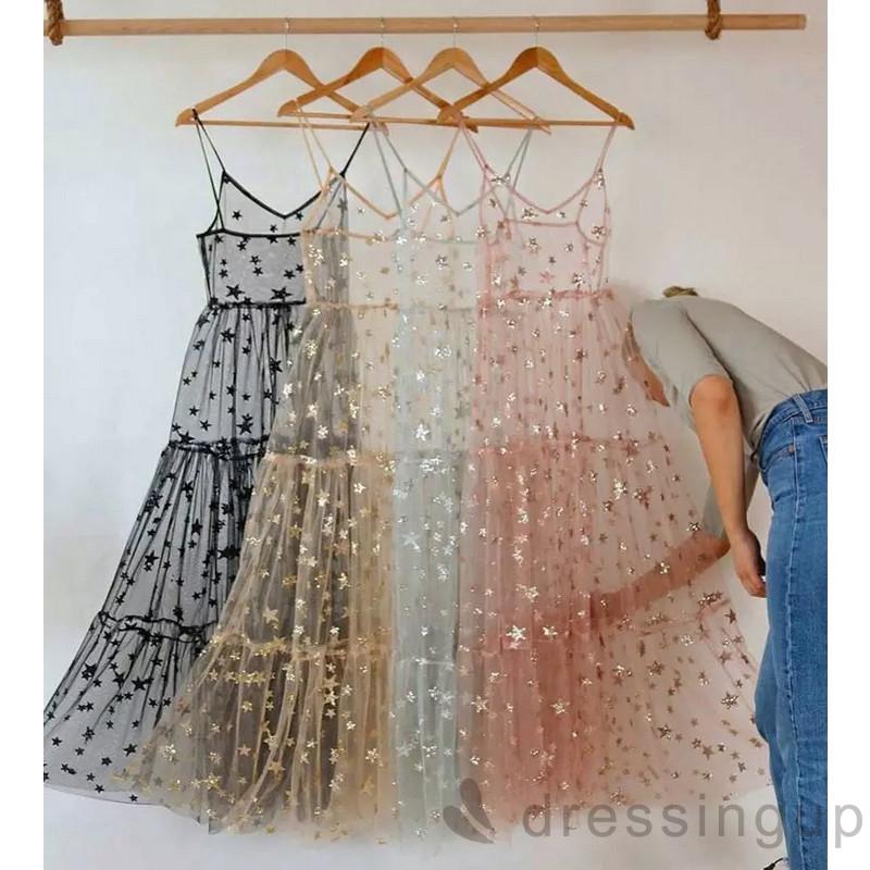 Đầm Dài Xuyên Thấu Lấp Lánh Thời Trang Dành Cho Nữ