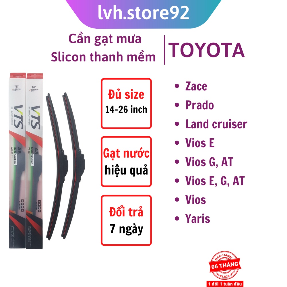 Bộ cần gạt mưa Silicon thanh mềm dành cho xe Toyota: Zace, prado, Vios E,G,AT, Yaris - lvh.store92