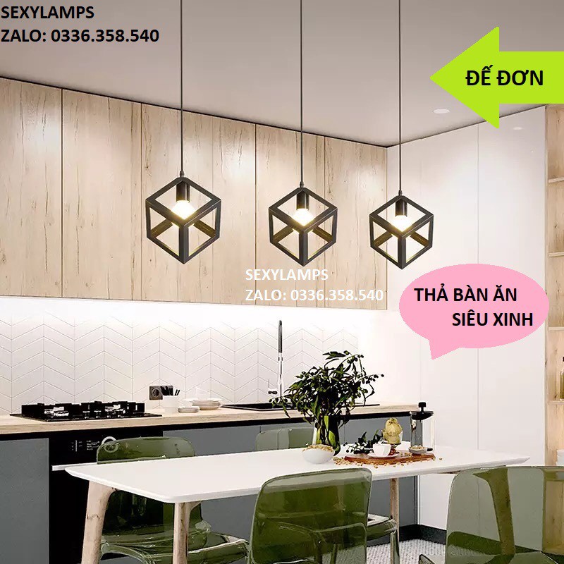 Đèn thả chùm ba đèn trang trí hình lập phương