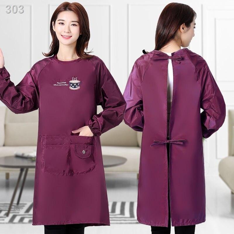 【giá cực rẻ】Tạp dề chống thấm nước nữ dài tay làm bếp áo choàng dầu ăn cho người lớn có quần yếm mùa hè của nam giới mỏ