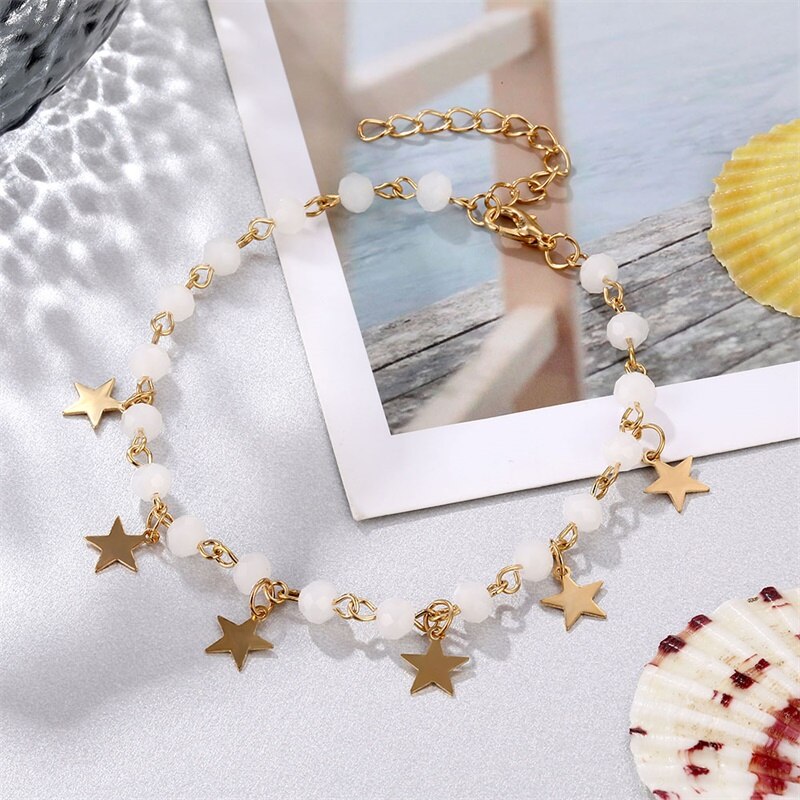 Lắc chân đính hạt đá và mặt ngôi sao màu vàng thời trang vintage cho nữ | BigBuy360 - bigbuy360.vn