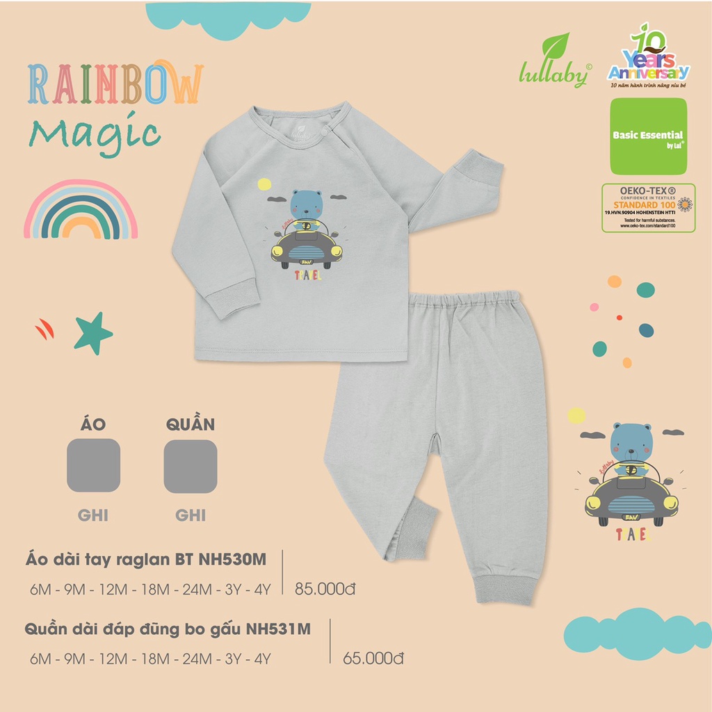 Bộ dài tay cotton mỏng Lullaby họa tiết cho bé trai NH530M (mới)