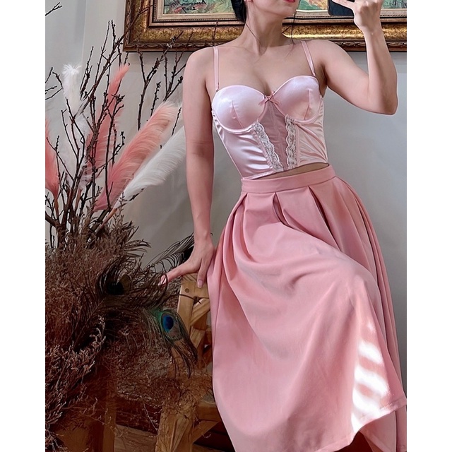 Áo lót bralette satin hồng dễ thương