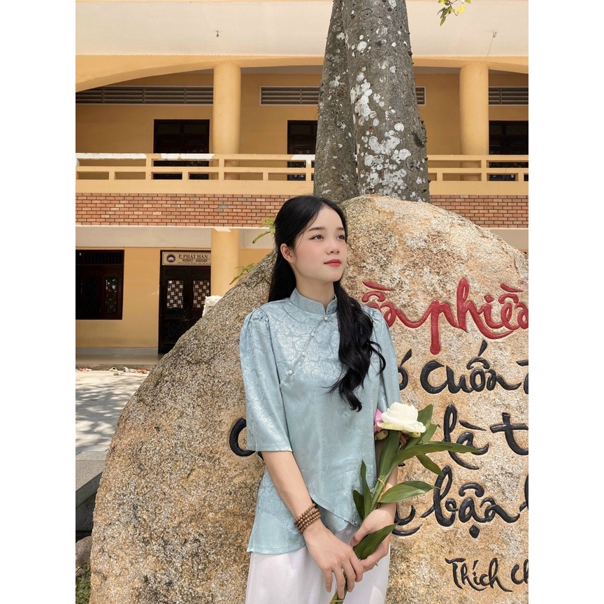Đồ Lam Đi Chùa #Mẫu Sẫm Gấm Xẻ Tà# Quần Áo Nữ