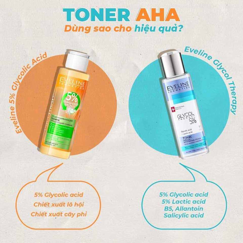 Toner Nước hoa hồng Eveline 5% Glycolic Acid tẩy da chết, ngừa mụn, mờ thâm 110ml