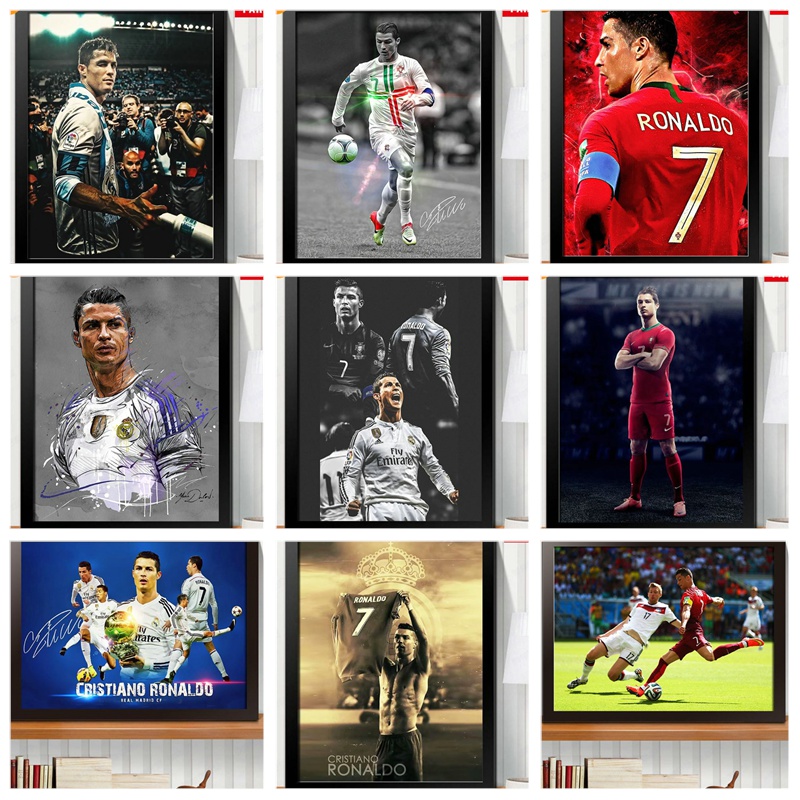 Tranh áp phích in hình cầu thủ bóng đá Cristiano Ronaldo trang trí dán tường