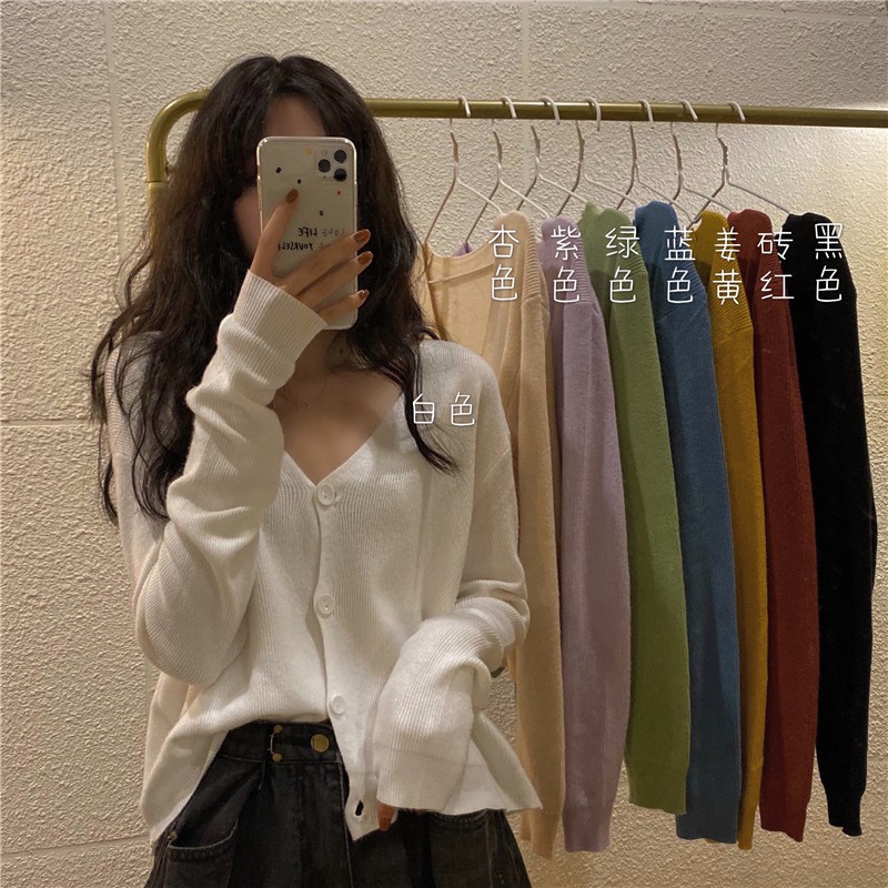Hàng sẵn - Áo cardigan mỏng cổ V mặc Thu Đông siêu xinh