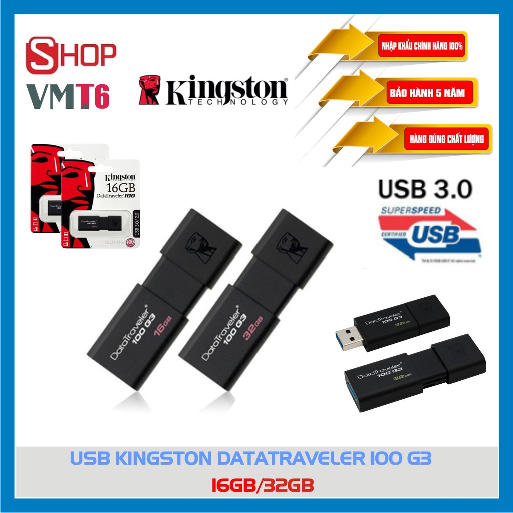 USB Kingston 3.0 DataTraveler 100G3 16/32GB- Hàng nhập khẩu bảo hành 5 năm !
