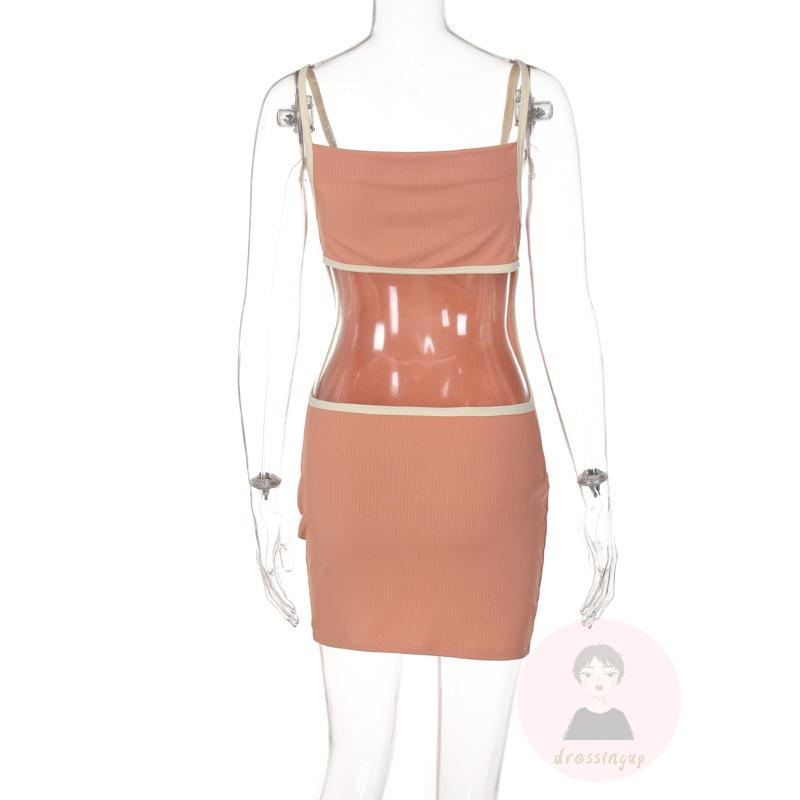 Đầm Ôm Hai Dây Hở Lưng Màu Sắc Tương Phản Dành Cho Nữ