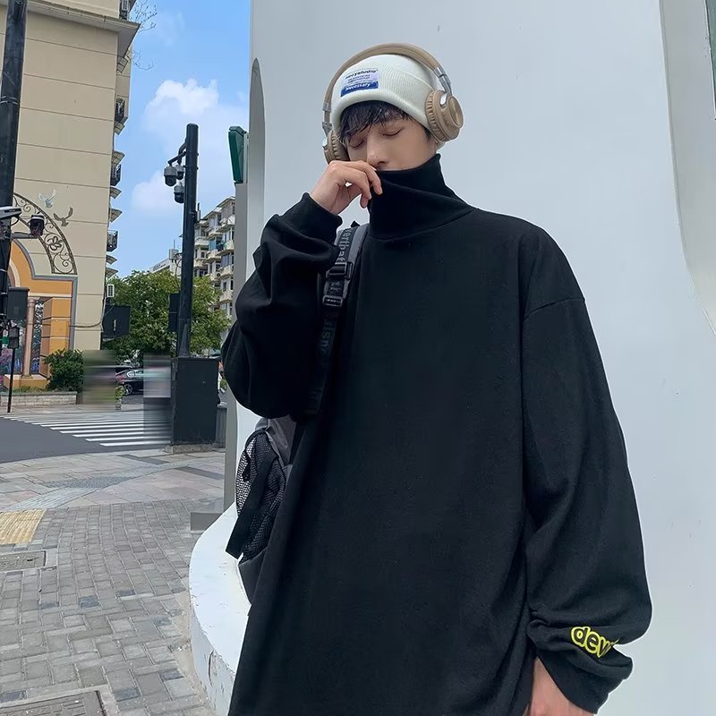 Áo Thun Nam Tay Dài Cổ Cao In Hình Mặt Cười Thời Trang Hàn Quốc