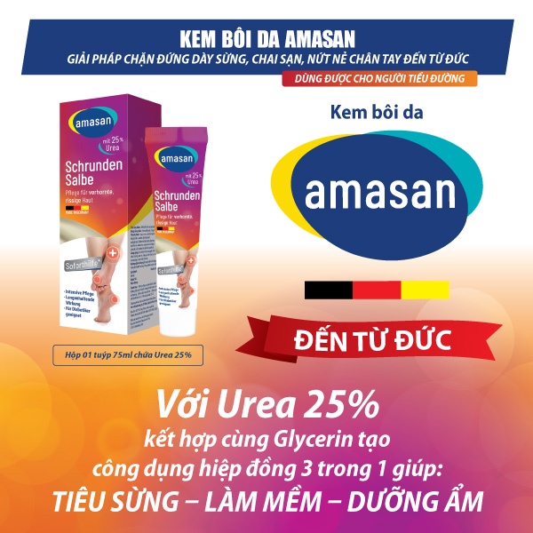 Kem bôi da tiêu sừng, làm mềm, dưỡng ẩm, ngăn chai sạn, nứt nẻ tay chân Amasan (Nhập khẩu Đức) - Tuýp 75ml