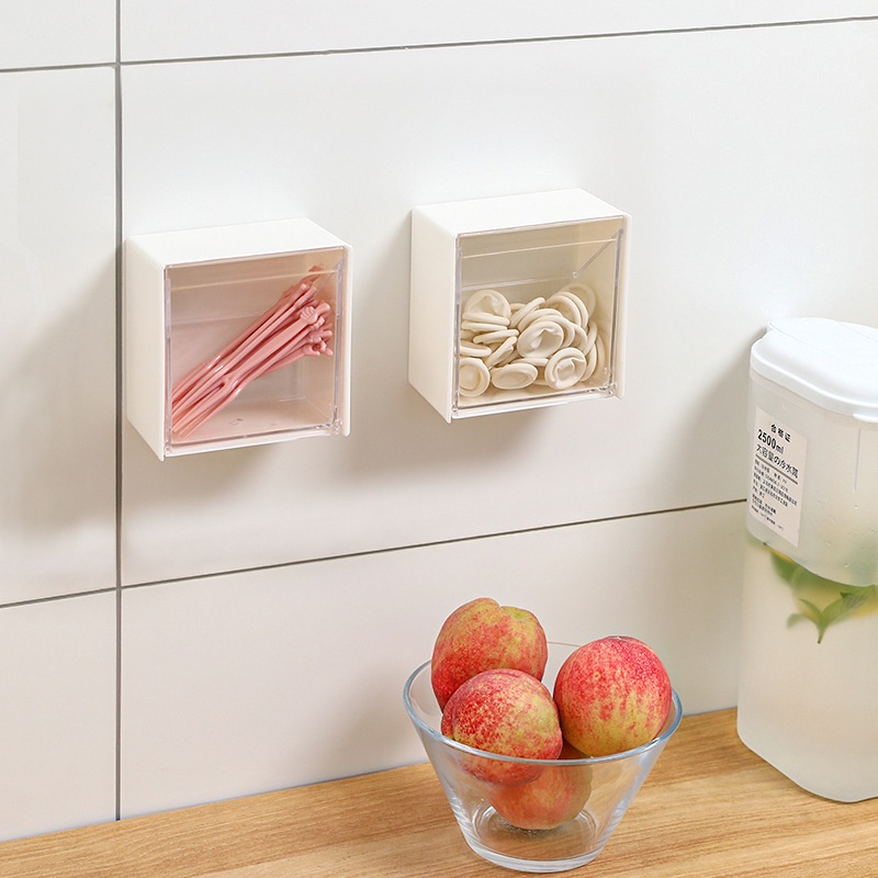 Hộp Đựng Đồ Dùng/ Tăm Bông/ Son Môi Nắp Lật Gắn Tường Không Cần Đục Lỗ