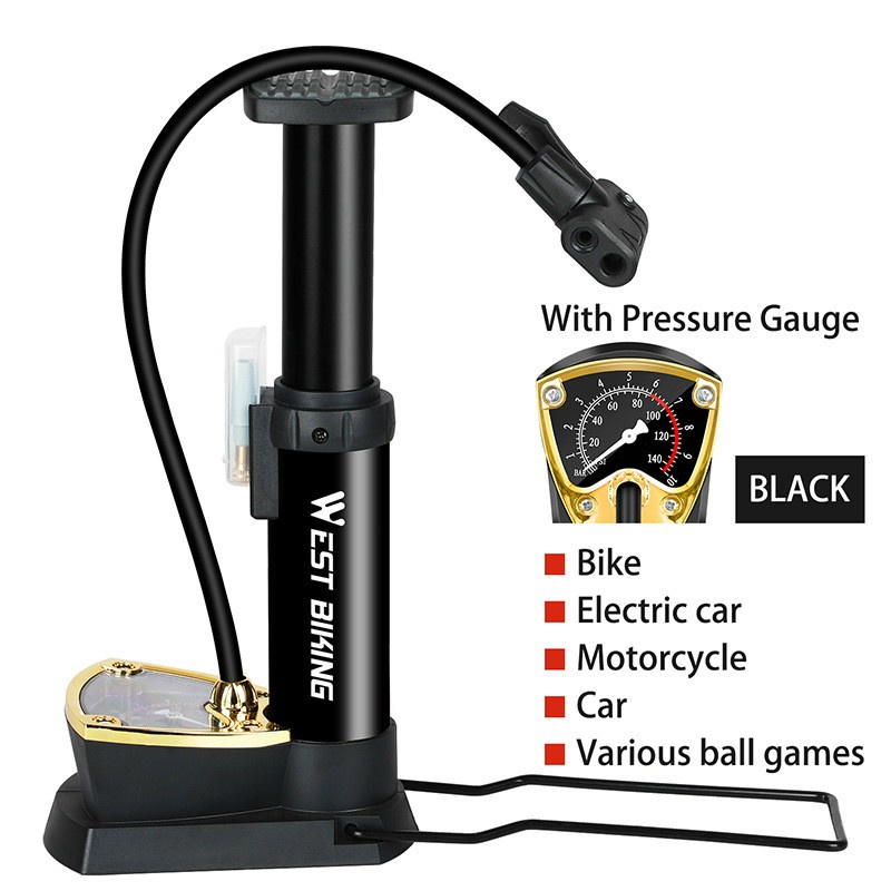 Bơm Hơi Đạp Chân West Biking Áp Suất Cao 140PSI Cho Xe Đạp Đường Trường MTB Kèm Ống Đồng Hồ Bơm Hơi Sàn Xe