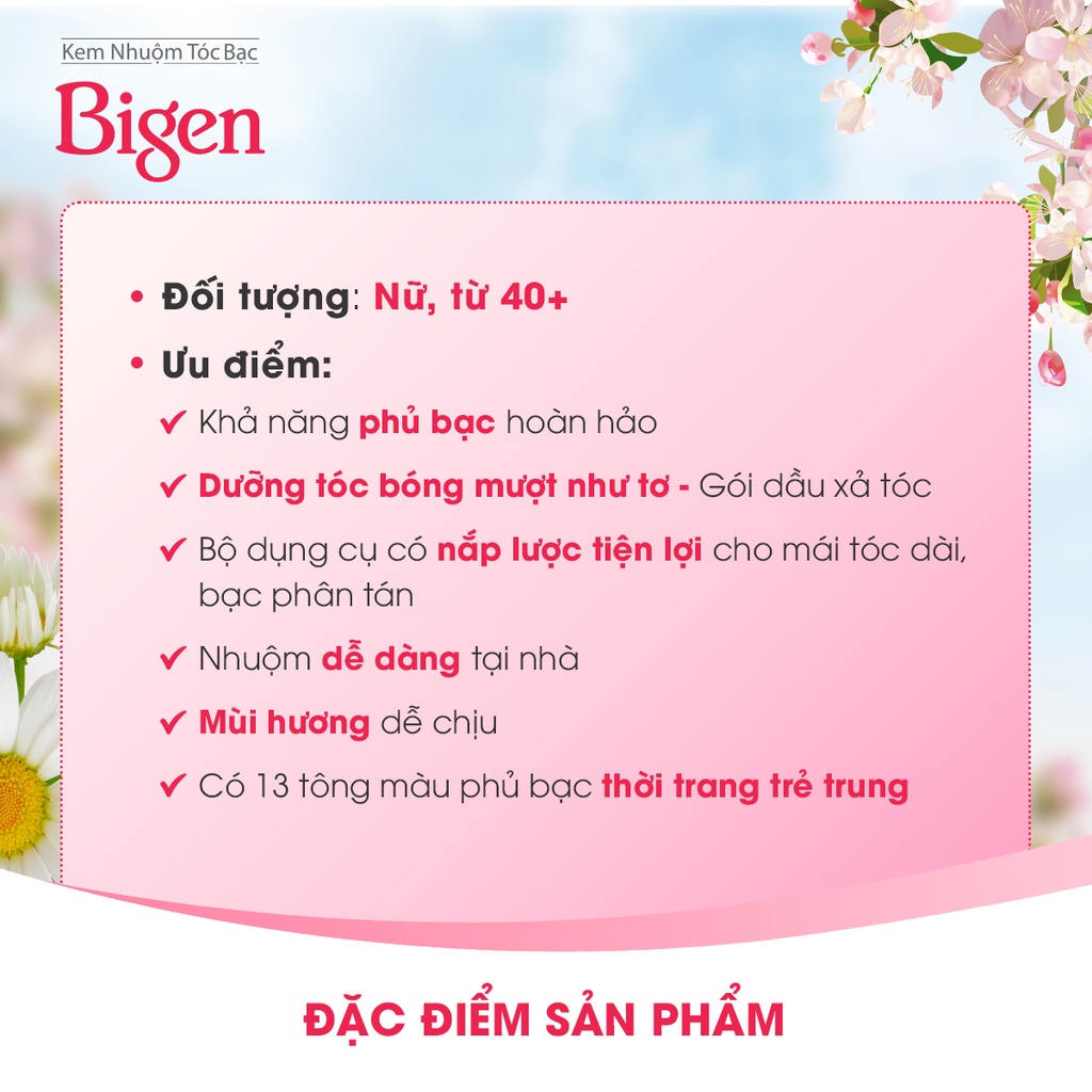 Thuốc nhuộm phủ bạc Bigen Silk Touch 80ml dạng kem, phủ bạc hoàn toàn, dưỡng tóc mềm mượt, màu trẻ trung