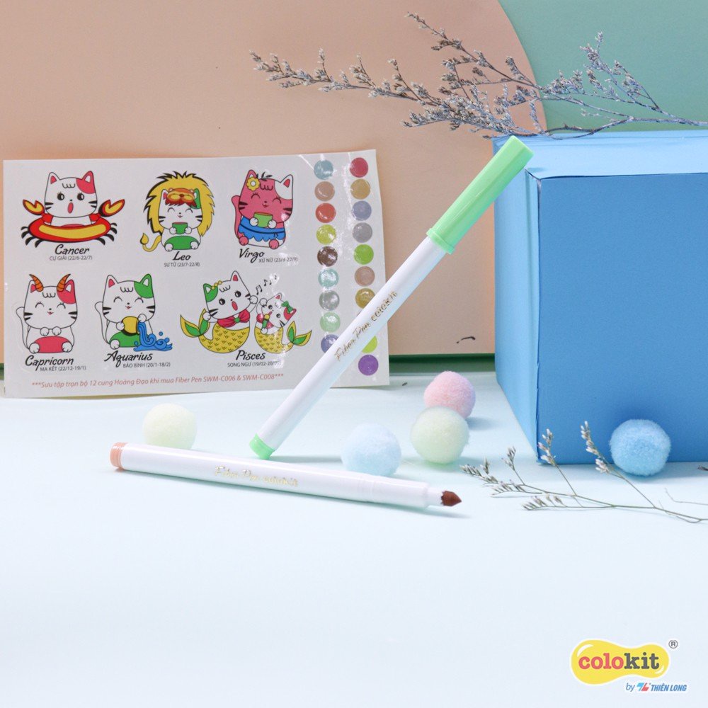 Bút lông 20 màu Pastel Washable Fiber Pen Thiên Long Colokit SWM-C008 - Bút lông màu rửa được