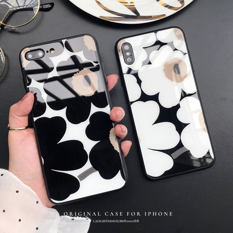 Ốp đôi iphone kính hình bông hoa cho iphone 6 s plus 7 8 plus Xr X s max 11 11 pro max 12 mini 12 pro max Se2