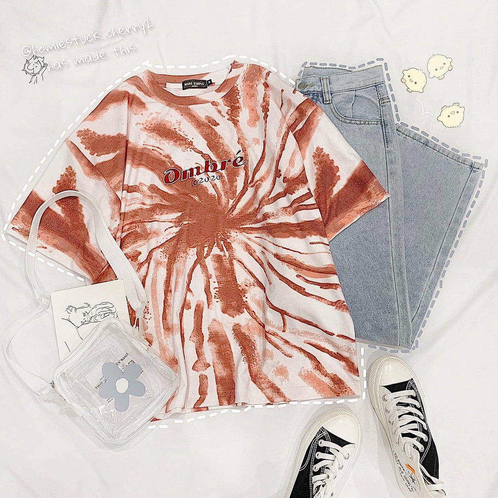 Áo Thun Tay Lỡ THÊU OMBRE Loang Màu Tiedye Form Rộng Ulzzang Unisex