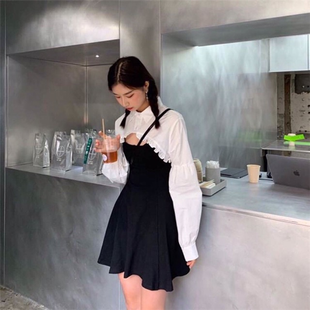 SET ÁO CROP SƠMI + VÁY 2D DÁNG XOÈ HÀN QUỐC | BigBuy360 - bigbuy360.vn