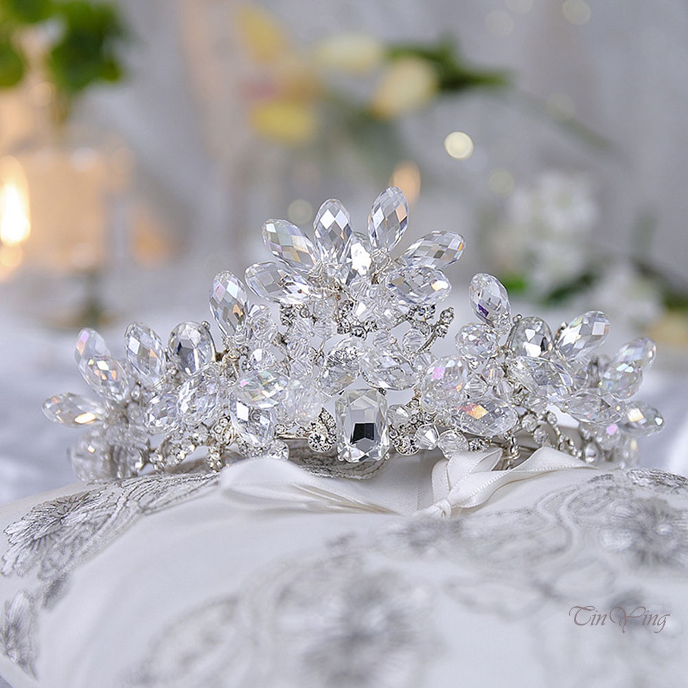 GETNOIVAS Bộ Vương Miện Và Bông Tai Pha Lê Sáng Bóng Có Thể Điều Chỉnh Kích Cỡ Cho Nữ