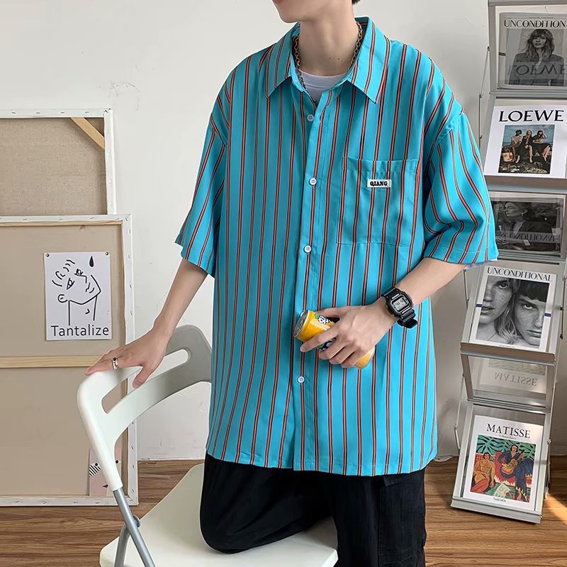Phiên bản Hàn Quốc cổ điển kiểm tra nam áo sơ mi ngắn tay lỏng lẻo giản dị nam áo sơ mi nam áo sơ mi trắng áo sơ mi nữ