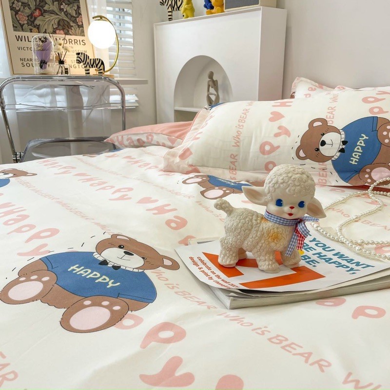Bộ chăn ga gối Cotton Poly hoạ tiết hoạt hình động vật đáng yêu gấu khủng long thỏ MÂY BEDDING đủ kích thước nệm